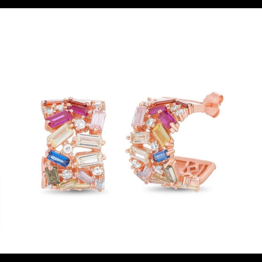 925 S.Silver Multicolor Cz Rose gold errings